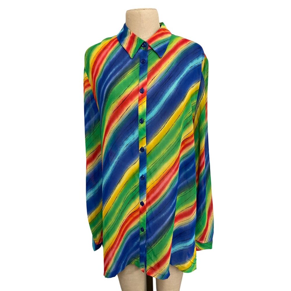 Vintage Koret Rainbow Stripe Button-Up Shirt Size L